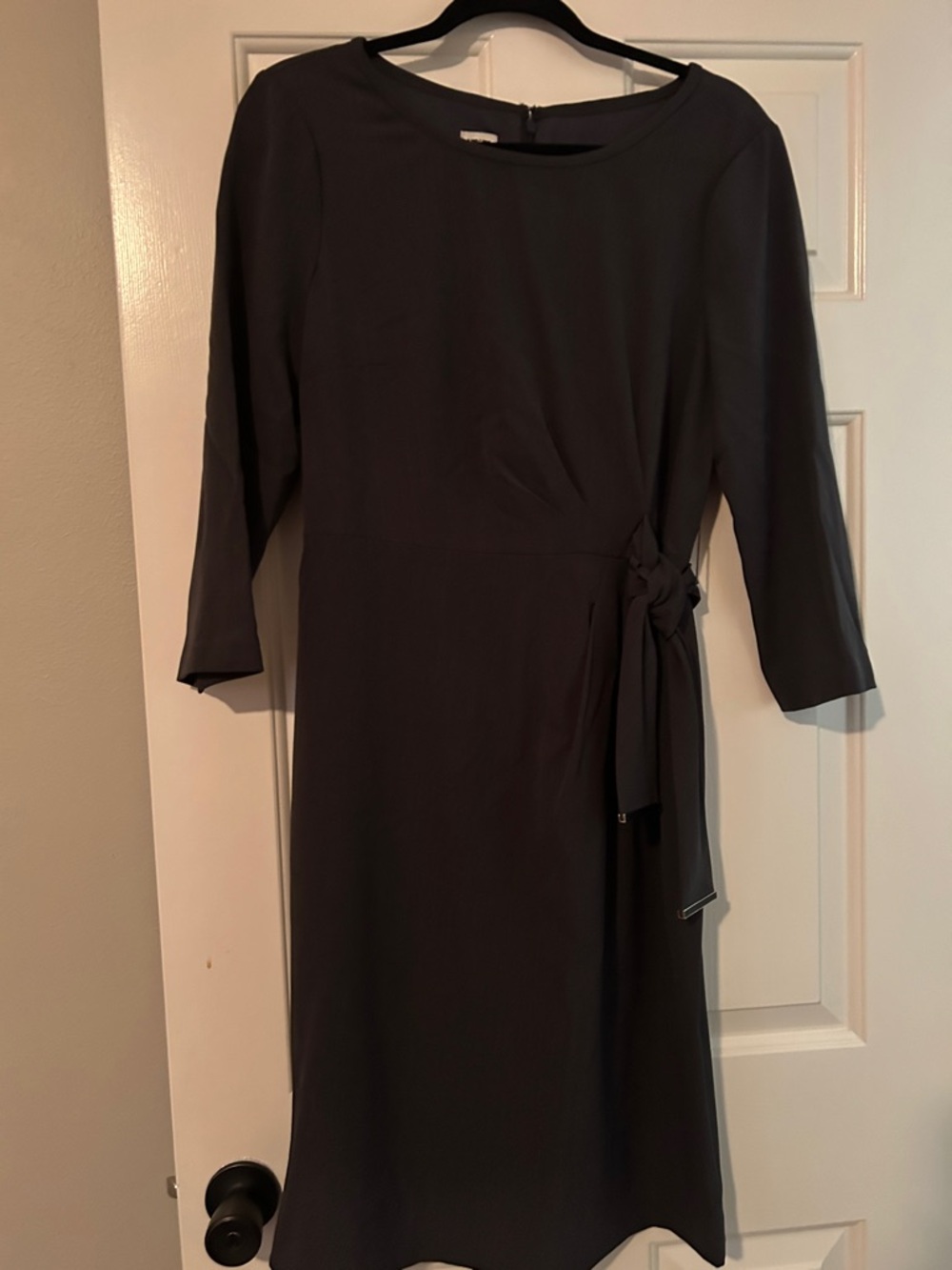 Anne Klein Charcoal Gray 3/4 Sleeve Tie-Waist Dress